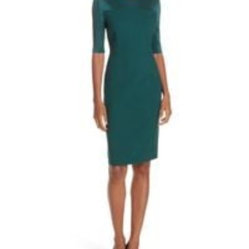 HUGO BOSS Danufa Stretch Wool Colorblock Sheath Dress In Pine Green - Picture 6 of 14